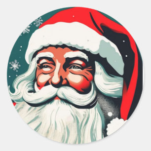 Sticker Rond Fêtes de Noël du Père Noël vintage