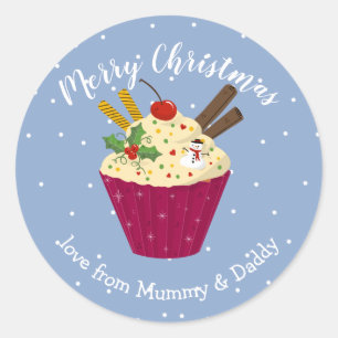 Sticker Rond fêtes muffin cupcake père Noël emballage cadeau en