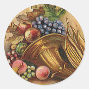 Sticker Rond Fêtes vintage, Action de grâce, Récolte et Pèlerin