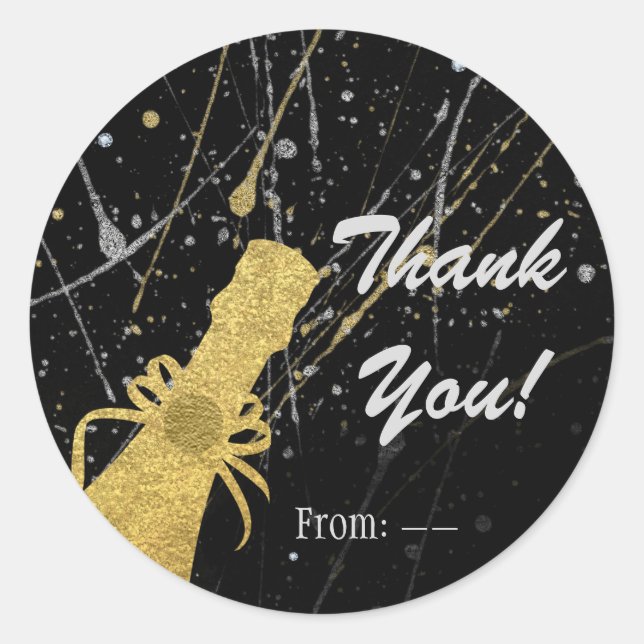 Sticker Rond Fêtez la fête de champagne argent et or Favoriser (Devant)