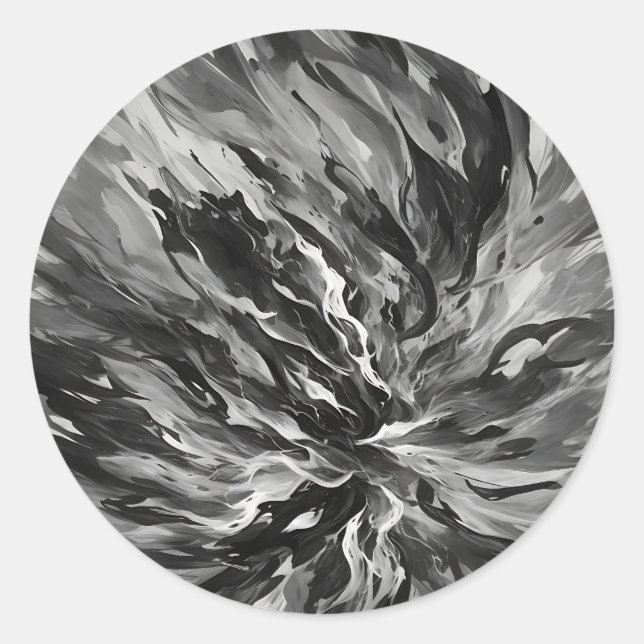 Sticker Rond Feu Abstrait Et Fumée En Noir Et Blanc (Devant)