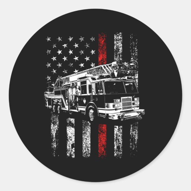 Sticker Rond Feu American Flag Mince Red Line Firefighter (Devant)