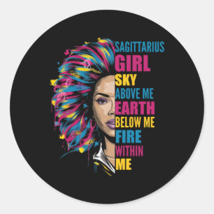 Sticker Rond Feu dans Sagittarius Girl Black Woman Novembre