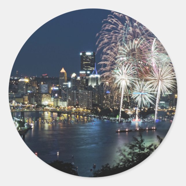 Sticker Rond Feu d'artifice de Pittsburgh (Devant)