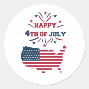 Sticker Rond Feu d'artifice du 4 juillet Drapeau USA Bleu Blanc