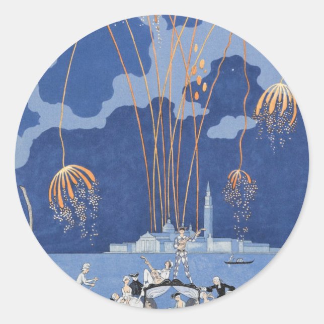 Sticker Rond Feu D'Artifice George Barbier À Venise 1924 (Devant)