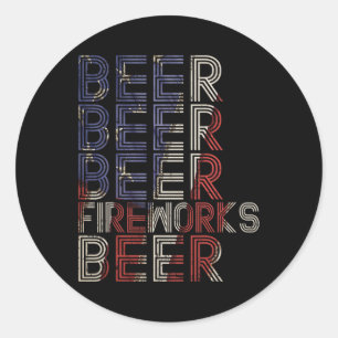 Sticker Rond Feu de bière Retro 4 juillet Parade de fête Dragon