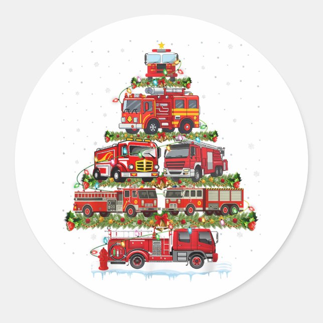 Sticker Rond Feu de camion feux Pompier Camion d'incendie Noël (Devant)