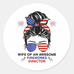 Sticker Rond Feu de femme Directeur - Drôle Usa 4 juillet Gi