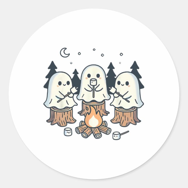 Sticker Rond Feu de feu de camp Fantôme Éffrayant Marshmallow H (Devant)