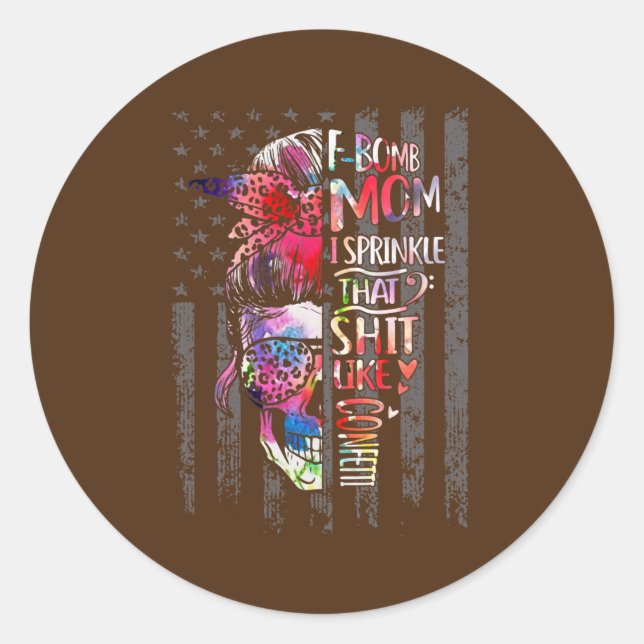 Sticker Rond Feu de la Fête des Mères Drapeau de crâne Messy Bu (Devant)