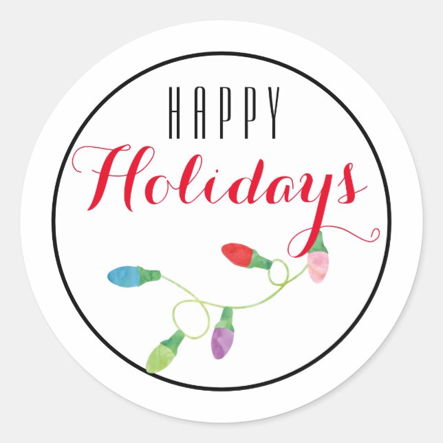 Sticker Rond Feu de Noël coloré Joyeux Fête / Blanc (Devant)