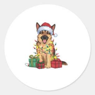 Sticker Rond Feu de Noël Éclairage Père Noël Allemand Berger Ch