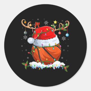 Sticker Rond Feu de Noël Éclairage Reindeer Santa Hat Basketbal