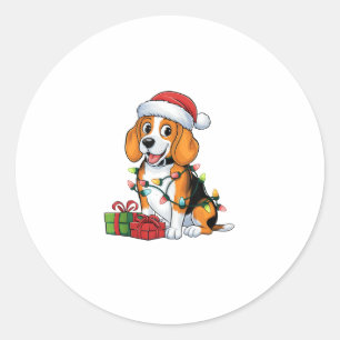 Sticker Rond Feu de Noël Feu de Noël Beagle de chapeau de Noël