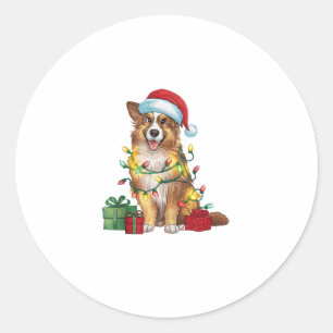 Sticker Rond Feu de Noël Santa Hat Anglais Berger Chien Chris