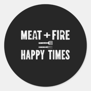 Sticker Rond Feu de viande Moments heureux Drôle de barbecue à