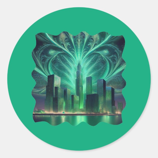Sticker Rond Feu D'Oeuvre Fractal Sur La Ville (Devant)