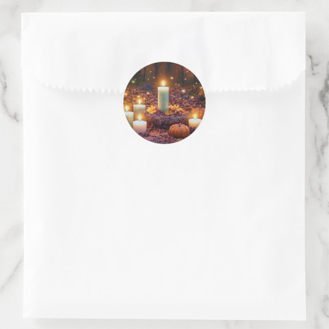 Sticker Rond Feuillage d'automne et bougies (Sac)