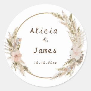 Sticker Rond Feuillage de plumes à l'aquarelle bohème