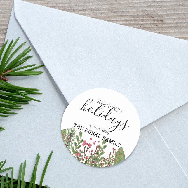 Sticker Rond Feuillage de verdure hivernal fantaisiste (Holiday Foliage Holiday Classic Round Sticker)