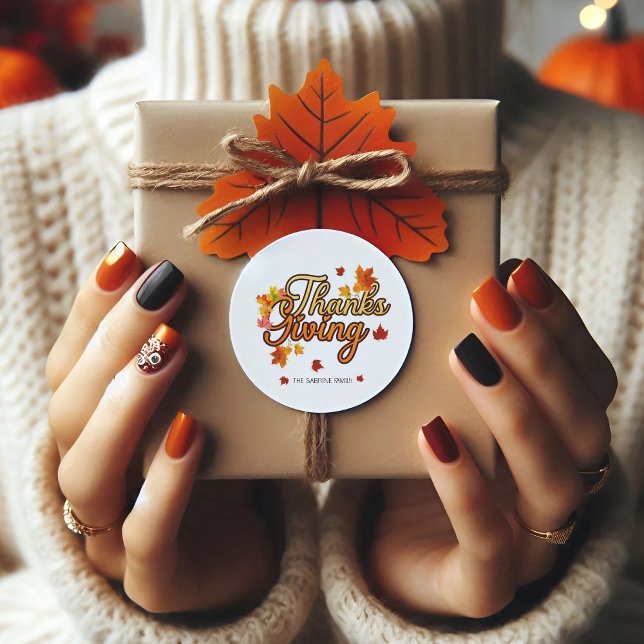 Sticker Rond Feuillage élégant de Thanksgiving automne  (Créateur téléchargé)