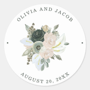Sticker Rond Feuillage et floral   Mariage vert Sage