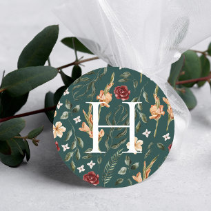Sticker Rond Feuillage Floral Sceau de monogramme pour envelo