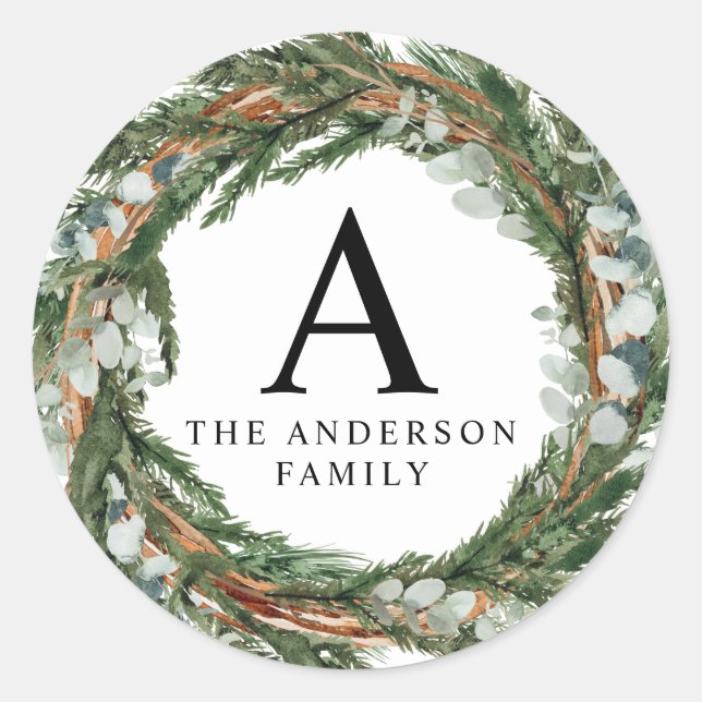 Sticker Rond Feuillage minimal moderne feuillage vert d'hiver f (Devant)