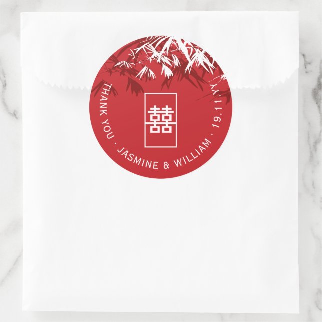 Sticker Rond Feuille bambou rouge et blanc Mariage asiatique mo (Sac)