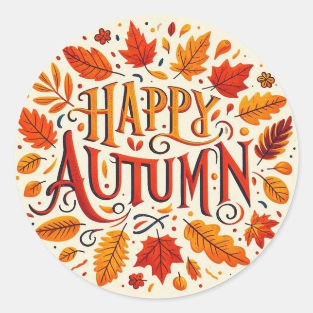 Sticker Rond feuille classique et automne heureux (Devant)