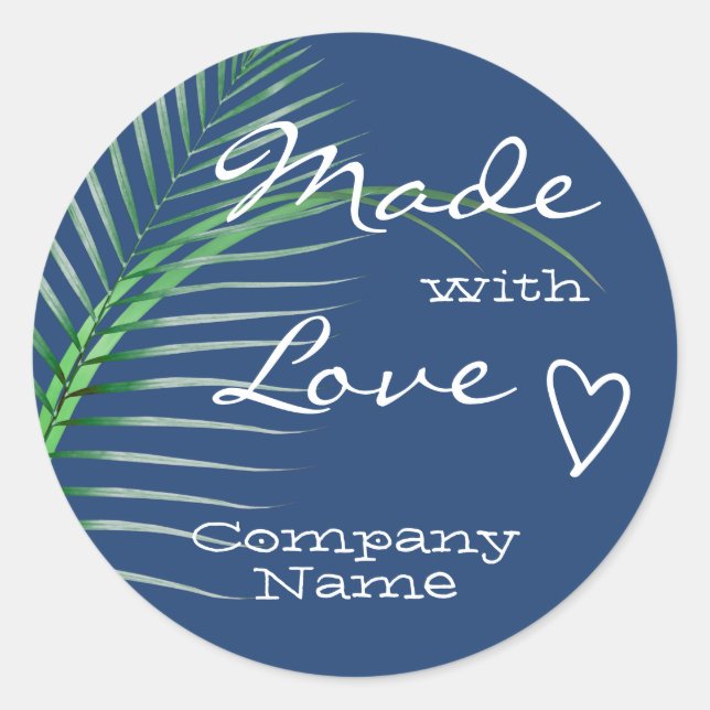 Sticker Rond Feuille d'arbre vert bleu vif faite avec amour cla (Devant)