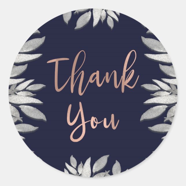 Sticker Rond Feuille d'argent Botanique Glam bleu rose Mariage (Devant)