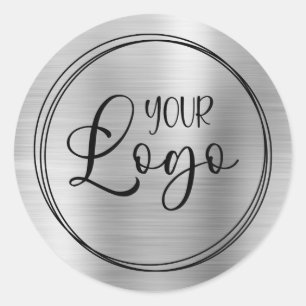 Sticker Rond Feuille d'Argent Clair Votre Logo d'Entreprise Ici