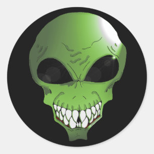Sticker Rond Feuille d'autocollant Alien vert