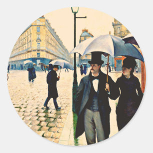 Sticker Rond Feuille d'autocollant avec Paris en Rainy Day Desi