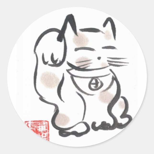 Sticker Rond Feuille d'autocollant Lucky Cat (Devant)