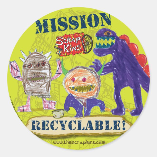 Sticker Rond Feuille d'autocollant "Mission Recyclable" des clé (Devant)
