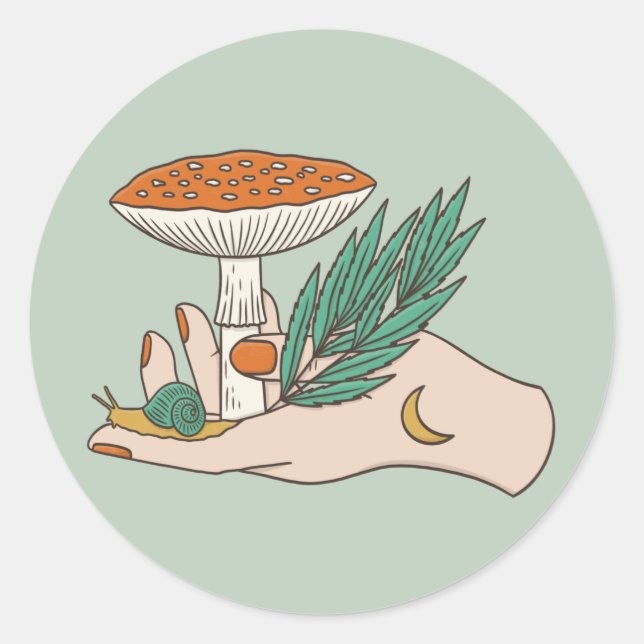Sticker Rond Feuille d'autocollant pour escargots et champignon (Devant)