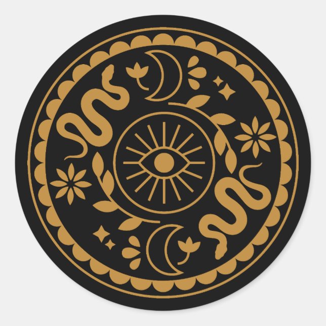 Sticker Rond Feuille d'autocollant serpent et lune de cuisine (Devant)