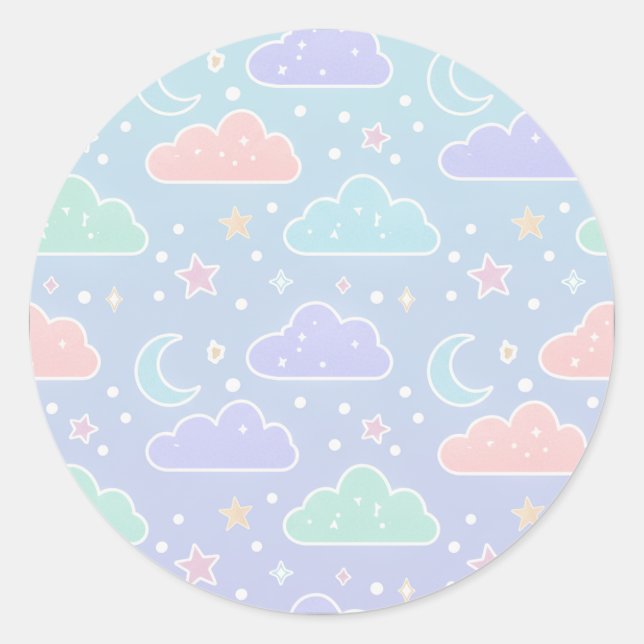 Sticker Rond Feuille d'autocollants de nuage pastel mignon et d (Devant)