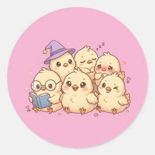 Sticker Rond Feuille d'autocollants de poussins bébé pastel mig