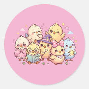 Sticker Rond Feuille d'autocollants de poussins bébé pastel mig