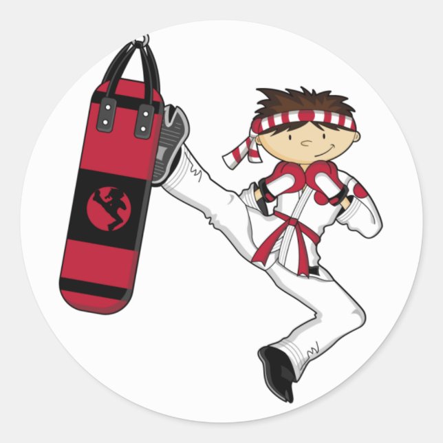 Sticker Rond Feuille d'autocollants Karate Boy (Devant)