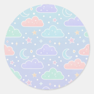 Sticker Rond Feuille d'autocollants nuages et étoiles pastel mi
