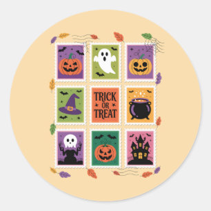 Sticker Rond Feuille d'autocollants timbres Halloween vintage e