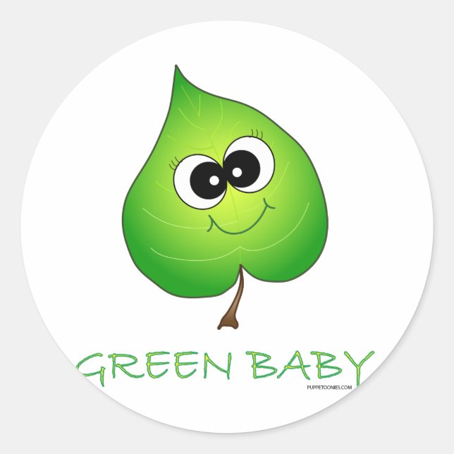 Sticker Rond Feuille de bébé verte (Devant)