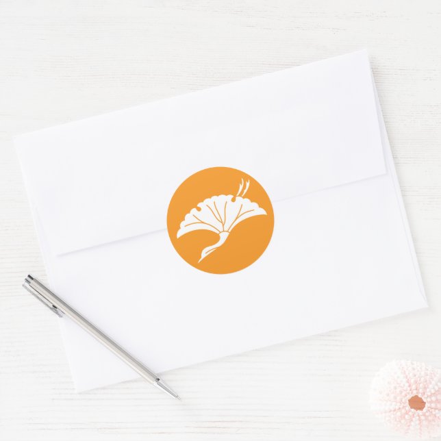 Sticker Rond Feuille de ginkgo en forme de grue (Enveloppe)
