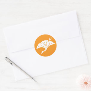 Sticker Rond Feuille de ginkgo en forme de grue