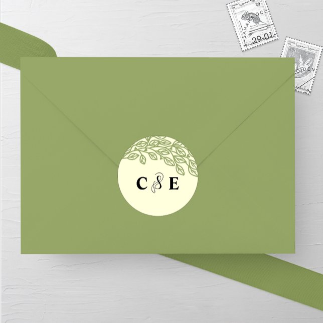 Sticker Rond Feuille de ligne artistique Mariage (Créateur téléchargé)